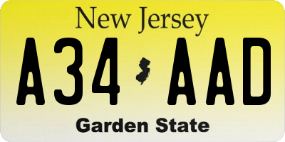 NJ license plate A34AAD