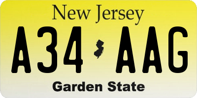 NJ license plate A34AAG