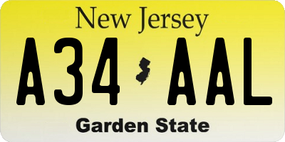 NJ license plate A34AAL