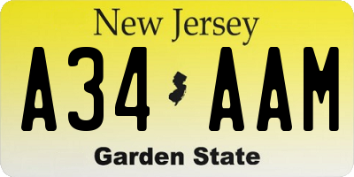 NJ license plate A34AAM