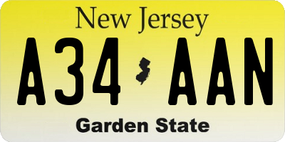 NJ license plate A34AAN