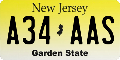 NJ license plate A34AAS