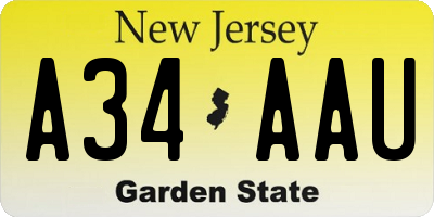 NJ license plate A34AAU