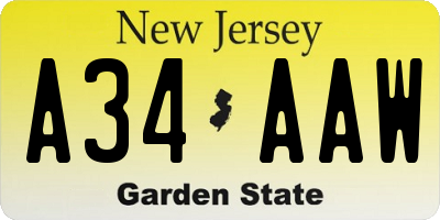 NJ license plate A34AAW