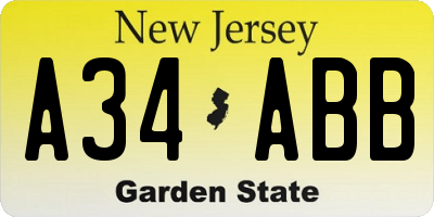 NJ license plate A34ABB