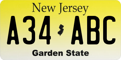 NJ license plate A34ABC