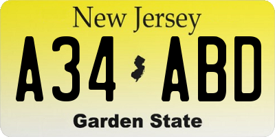 NJ license plate A34ABD