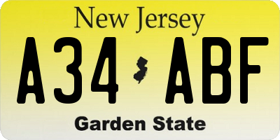 NJ license plate A34ABF