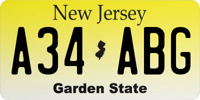 NJ license plate A34ABG