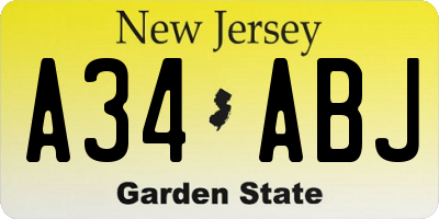 NJ license plate A34ABJ
