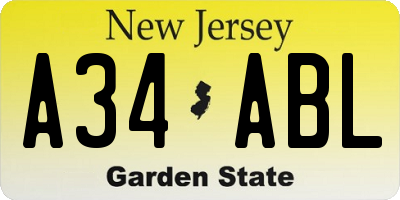 NJ license plate A34ABL