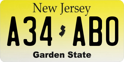 NJ license plate A34ABO