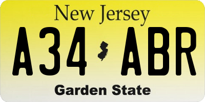 NJ license plate A34ABR