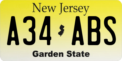NJ license plate A34ABS