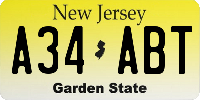 NJ license plate A34ABT