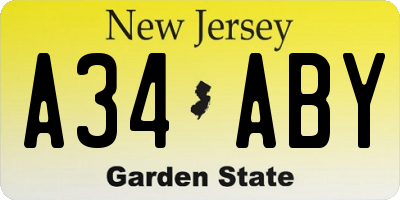 NJ license plate A34ABY