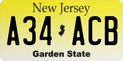 NJ license plate A34ACB