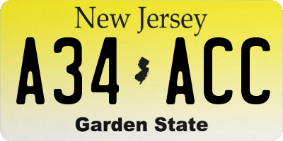 NJ license plate A34ACC