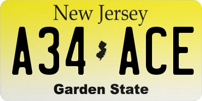 NJ license plate A34ACE
