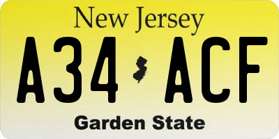 NJ license plate A34ACF