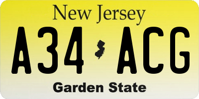 NJ license plate A34ACG