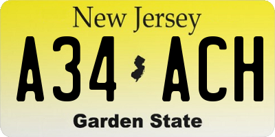 NJ license plate A34ACH