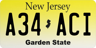 NJ license plate A34ACI