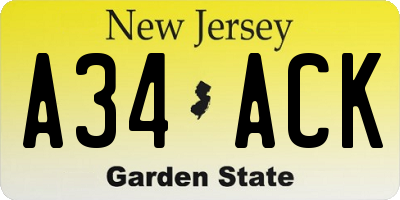 NJ license plate A34ACK