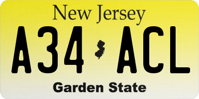 NJ license plate A34ACL