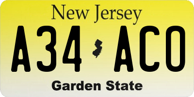 NJ license plate A34ACO