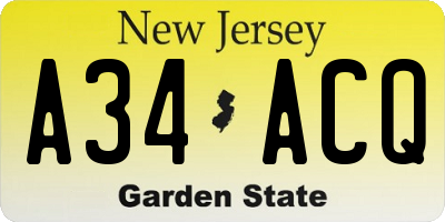 NJ license plate A34ACQ