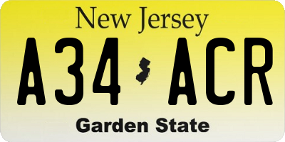 NJ license plate A34ACR