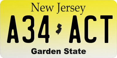 NJ license plate A34ACT