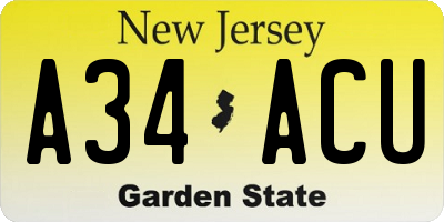 NJ license plate A34ACU
