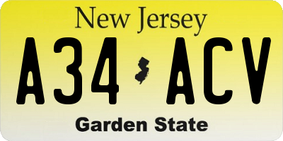 NJ license plate A34ACV