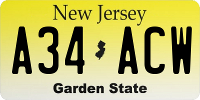 NJ license plate A34ACW