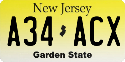 NJ license plate A34ACX