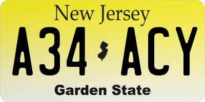 NJ license plate A34ACY