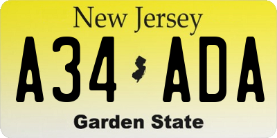 NJ license plate A34ADA
