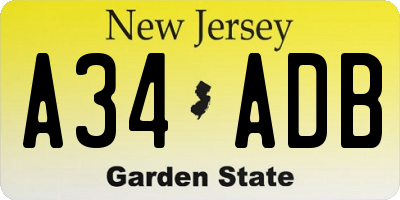 NJ license plate A34ADB