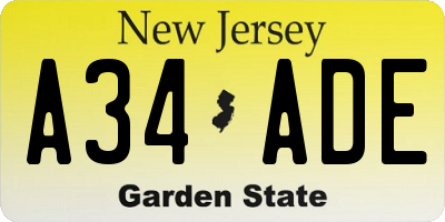 NJ license plate A34ADE