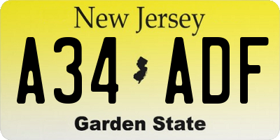 NJ license plate A34ADF