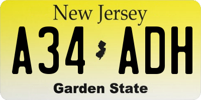NJ license plate A34ADH