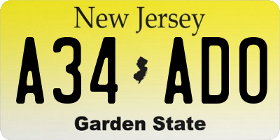 NJ license plate A34ADO