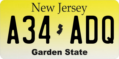 NJ license plate A34ADQ