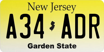 NJ license plate A34ADR