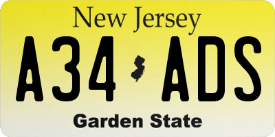 NJ license plate A34ADS