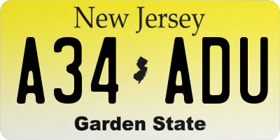 NJ license plate A34ADU