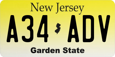 NJ license plate A34ADV