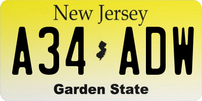 NJ license plate A34ADW